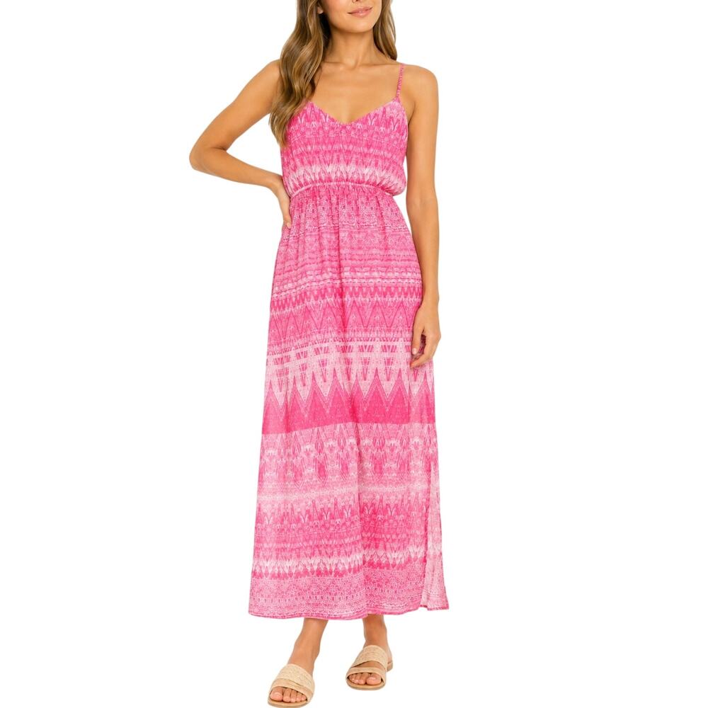 Charlie Jade Pink White Boho Spaghetti Strap Maxi Dress Medium Sun Dress